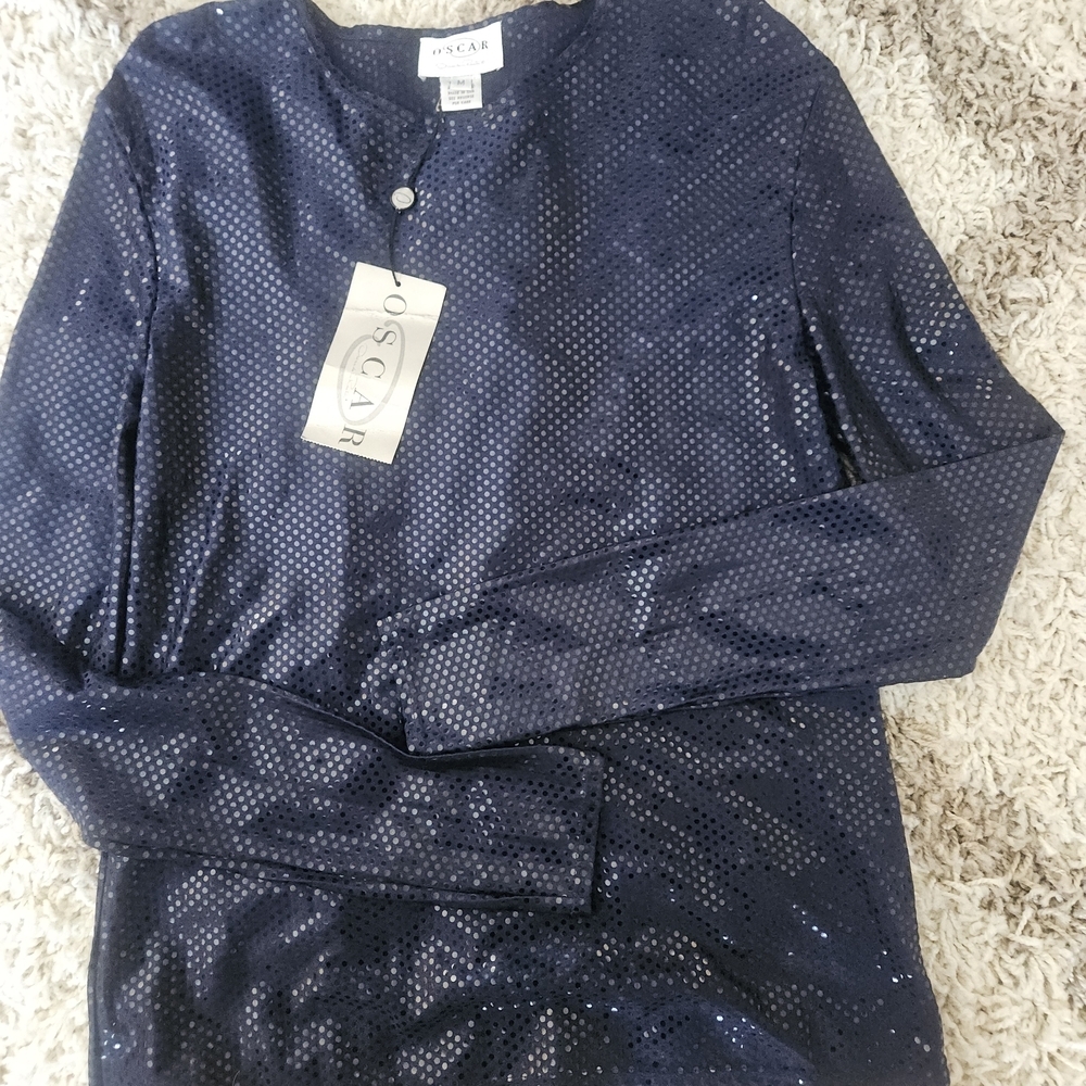 Oscar de la Renta Navy Sequin Blouse
